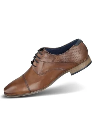 Bugatti Business Halbschuh aus echtem Glattleder, Derby mit Querkappe und geprägtem Schaft, , 46 EU