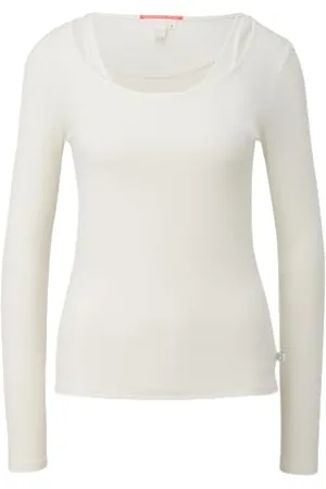 QS by s.Oliver Damen 2141065 Langarmshirt, Creme, Small