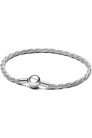 PANDORA Moments Runder Verschluss Gedrehtes Schlangen-Gliederarmband aus Sterling- , Kompatibel Moments, Größe: 18 cm, 593757C00-18
