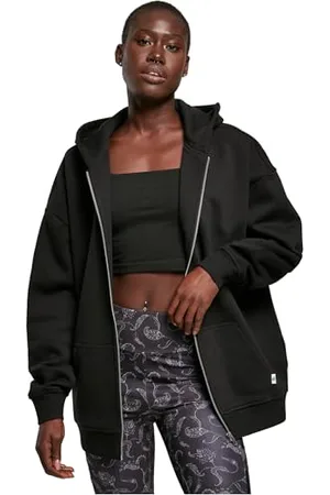 Urban classics Damen Ladies Oversized Zip Hoody Cardigan Sweater, black, XXL
