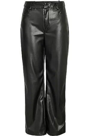 Noisy May Kunstleder Hose Straight Leg High Waist Pants PU Coated Beschichtet Bootcut NMANDY, Farben: ,Größe Damen:L