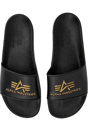 Alpha Industries Unisex Alpha Slider Bequeme Badeslipper für Herren Slipper, Black/Yellow Gold, 41 EU