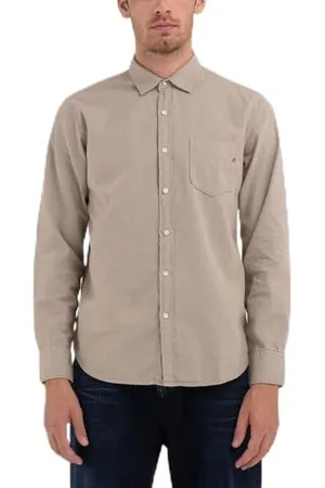 Replay Herren Hemd Langarm aus Baumwolle, (Grau), XL