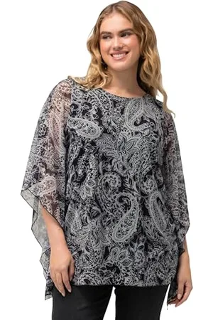Ulla Popken Damen, Mesh Überwurf, V-Ausschnitt Bluse, , 50-52
