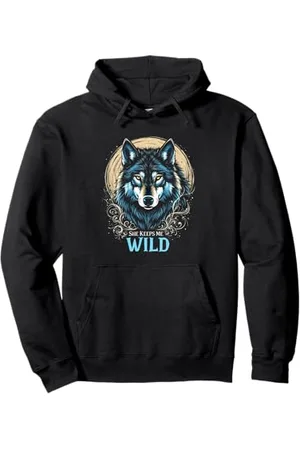 Wolf SHE KEEPS ME WILD Wolf Pullover Hoodie