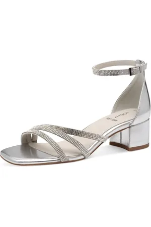 QS by s.Oliver Damen Sandalen mit Absatz mit verstellbarem Riemchen Kleiner Absatz, (Silver), 38 EU
