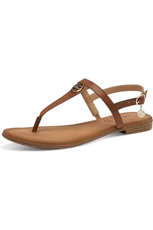 QS by s.Oliver Damen Sandalen flach aus Leder Zehentrenner, Braun , 42 EU