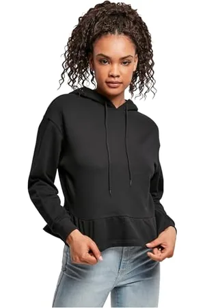 Urban classics Damen Ladies Organic Volants Hoody Kapuzenpullover, Black, M