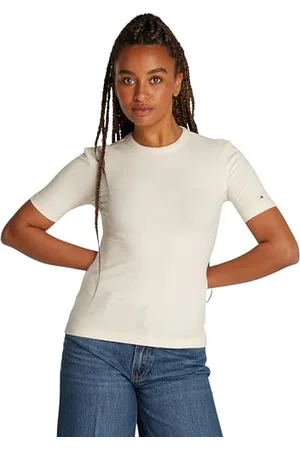 Tommy Hilfiger Damen T-Shirt Kurzarm Rib Rundhalsausschnitt, , XS
