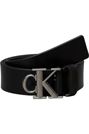 Calvin Klein Herren Gürtel Monogram Plaque Buckle 3,5 cm Ledergürtel, Schwarz (Black/Antique Silver), 125 cm