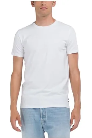 Replay Herren T-Shirt Kurzarm Basic, Weiß (White 001), S