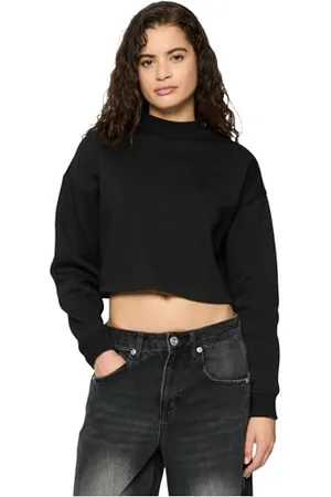 Urban classics Damen TB4560-Ladies Cropped Oversized Sweat High Neck Crew Sweatshirt, Black, S