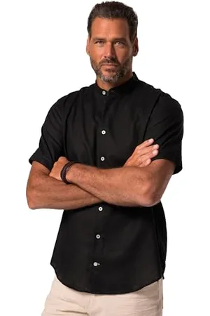 JP 1880 Herren große Größen Übergrößen Menswear L-8XL Hemd, Halbarm, Leinenmix, Stehkragen, Modern Fit 4XL 815225100-4XL