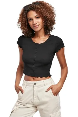 Urban classics Damen Ladies Cropped Button Up Rib Tee T Shirt, , L EU