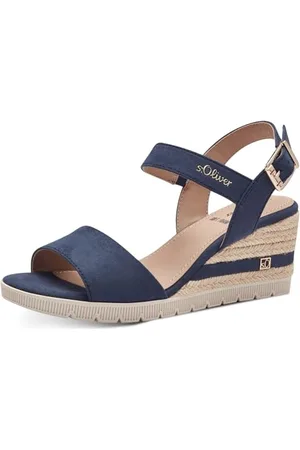 QS by s.Oliver Damen Sandalen mit Keilabsatz Sommer, Blau , 38 EU