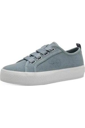 QS by s.Oliver Damen Plateau Sneaker mit Breiten Schnürsenkeln Low Top, Blau , 41 EU