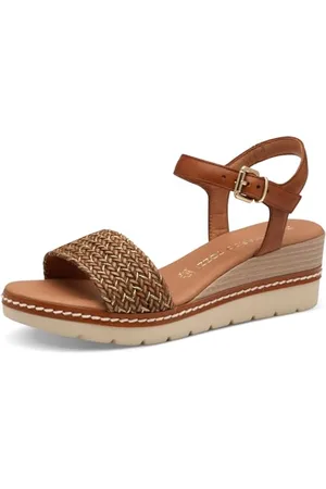 Marco Tozzi Damen Sandalen mit Keilabsatz mit Lederanteil Bequem, Braun , 38 EU