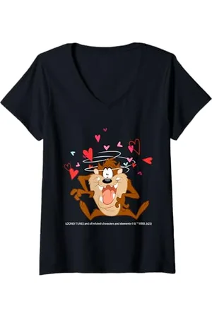 LOONEY TUNES Damen Taz Spinning Hearts Fun T-Shirt mit V-Ausschnitt