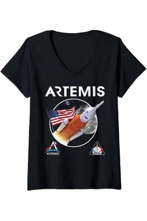 Nasa Damen NASA Artemis Mission SLS US Flagge T-Shirt mit V-Ausschnitt
