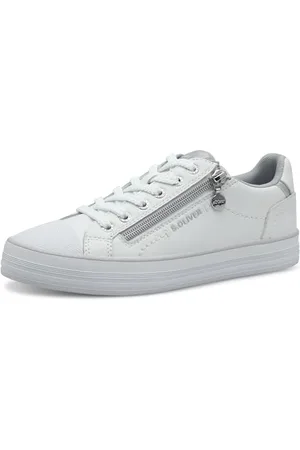 QS by s.Oliver Damen Sneaker flach mit Reißverschluss Low Top, (White), 38 EU