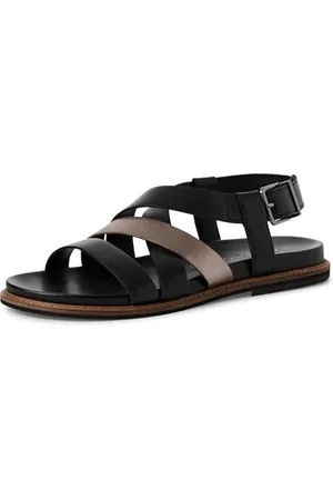 Marco Tozzi Damen Sandalen flach aus Leder Sommer, Schwarz , 39 EU