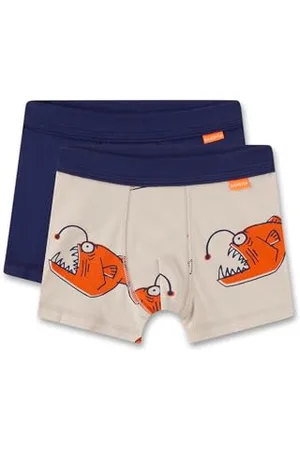 Sanetta Jungen-Unterhose | Hochwertige und nachhaltige Unterhose für Jungen aus Baumwoll-Mix. Shorts mit Softbund und Anglerfisch-Allover | Inhalt: 2er Set Unterwäsche für Jungen
