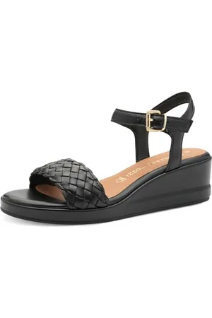 Marco Tozzi Damen Sandalen mit Keilabsatz aus Leder Elegant, (Black), 42 EU