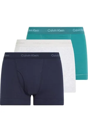 Calvin Klein Herren 3er Pack Boxershorts Trunks mit Logobund, Mehrfarbig (Shoreline, Snow Hthr, Lively Teal), XL