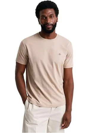 GANT Herren T-Shirt - REGULAR SHIELD, Rundhals, kurzarm, Baumwolle, Stickerei Beige 2XL