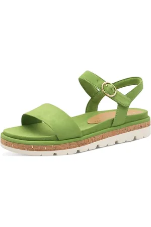 Marco Tozzi Damen Sandalen flach mit Klettverschluss Bequem, Grün , 42 EU