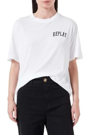 Replay Damen T-Shirt Kurzarm aus Baumwolle mit Logo, (Weiß), XS