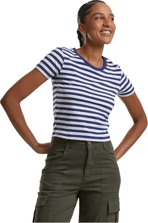 Urban classics Damen T-Shirt Ladies Short Striped Tee, crop T-Shirt für Frauen, gestreift, , XS