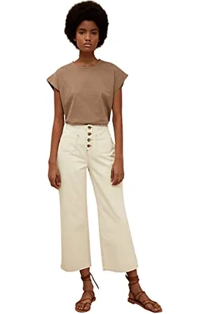 Trendyol Hohe Taille 100% Bio-Baumwoll-Breite Beinjeans von ECU, , 34