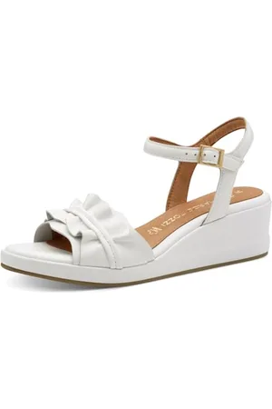Marco Tozzi Damen Sandalen mit Keilabsatz aus Leder Elegant, (White), 39 EU