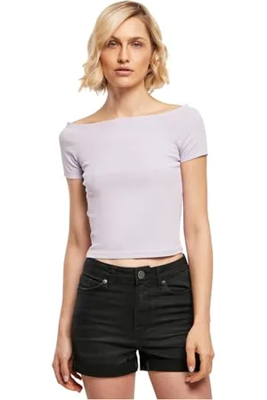 Urban classics Damen Dames Off Shoulder Rib Tee T Shirt, Lila, S EU