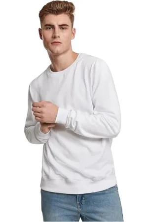 Build Your Brand Mens BY119-Premium Crewneck Pullover Sweater, White, S