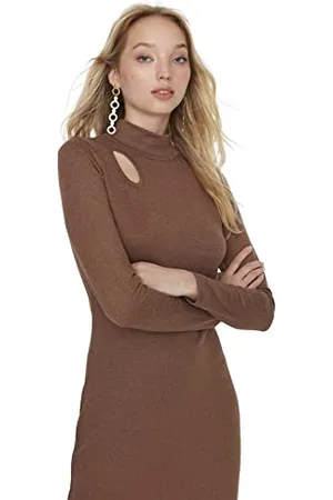 Trendyol Damen Woman Midi Asymmetric V-Neck Woven Dress Kleid, , Small