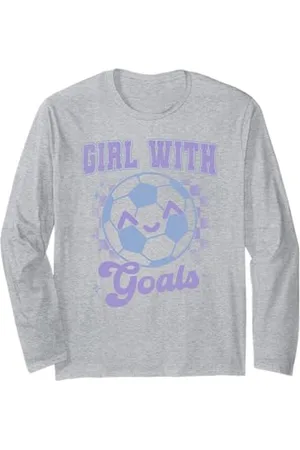 Trendy Apparel Trendy Girl With Goals Cute Soccer Ball Retro Chest Logo Langarmshirt