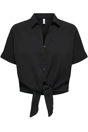 ONLY Damen Onlnova Life Vis S/S Knot Shirt Solid, Black, X-Large