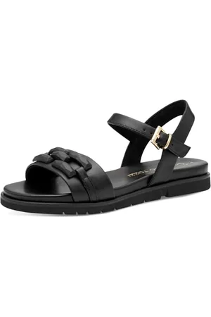 Marco Tozzi Damen Sandalen flach mit Schließe Sommer, (Black), 38 EU