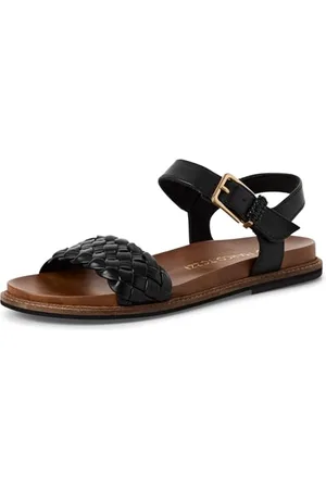 Marco Tozzi Damen Sandalen flach aus Leder mit Klettverschluss, (Black), 37 EU