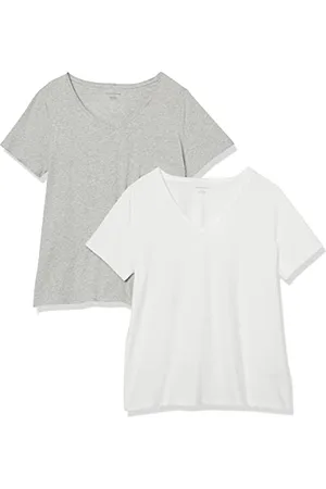 Amazon Damen T-Shirt mit V-Ausschnitt und kurzen Ärmeln in Übergröße, 2er-Pack, , 3XL Große Größen