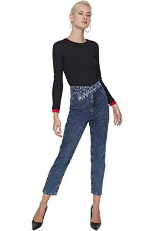 Trendyol Damen Mom With High Waist Jeans, Marineblau, 36 EU