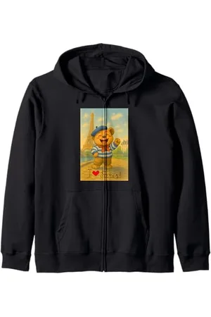 BAHAA Cool French Paris Teddy Bear Cartoon Kids Style Illustration Kapuzenjacke