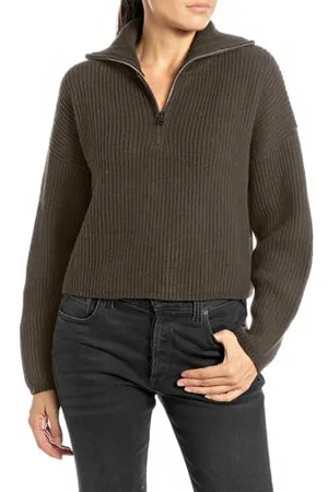 Replay Damen Strickpullover mit Reißverschluss, Grün (Mud Green 759), XS