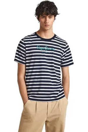 Pepe Jeans Herren Gestreiftes Eggo T-Shirt, Blau (Dulwich Blue), M