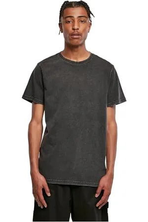 Build Your Brand Herren BY190-Acid Washed Round Neck Tee T-Shirt, Black, 4XL