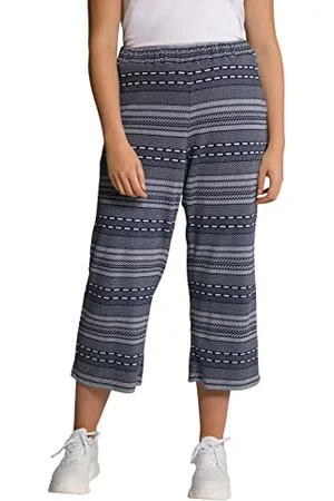 Ulla Popken Damen Culotte, Two-Tone-Jacquard, weites Bein, Biobaumwolle Hosen, , 32W / 32L