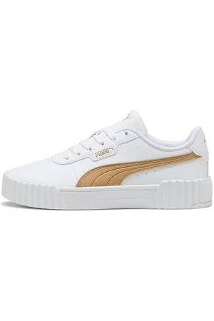 PUMA Damen Carina 3.0 Aqua Metallics Sneaker, White-Light Sand Gold, 36 EU