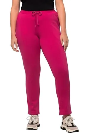 Ulla Popken Damen Sweathose, kuschelweiche Innenseite, Elastikbund Hose, magentapink, 32W x 32L